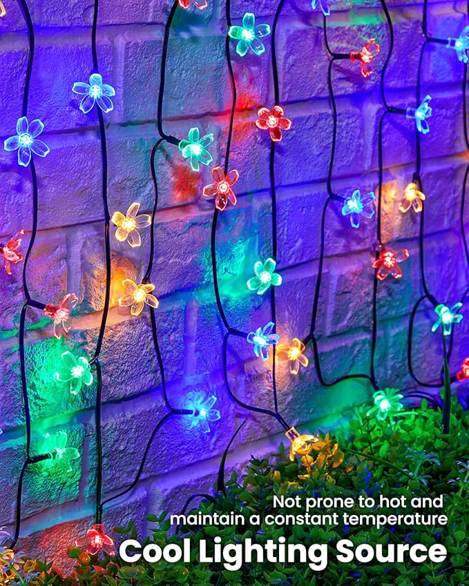 Brightown 2 Pack Total 52FT 120 LED Flower Solar String Lights Outdoor Waterproof Fairy Lights for Garden Yard Fence Patio Christmas Tree Wedding Party Decor, Multicolor Brightown