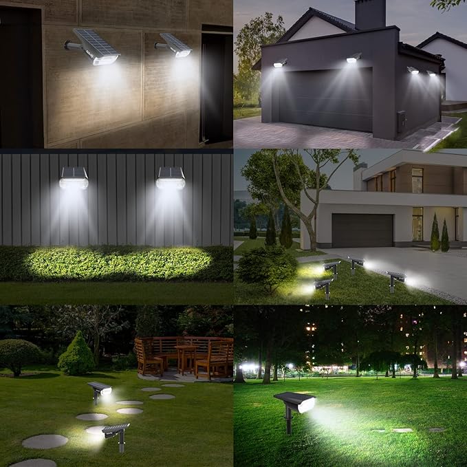 Solar Spot Lights Outdoor 1000 Lumens, 64 LEDs IP67 Waterproof Landscape Lighting with 4 Modes - 2-in-1 Solar Spotlight & Pathway Light for Garden, Yard, Patio Decor, 4 Pack AOUNQ