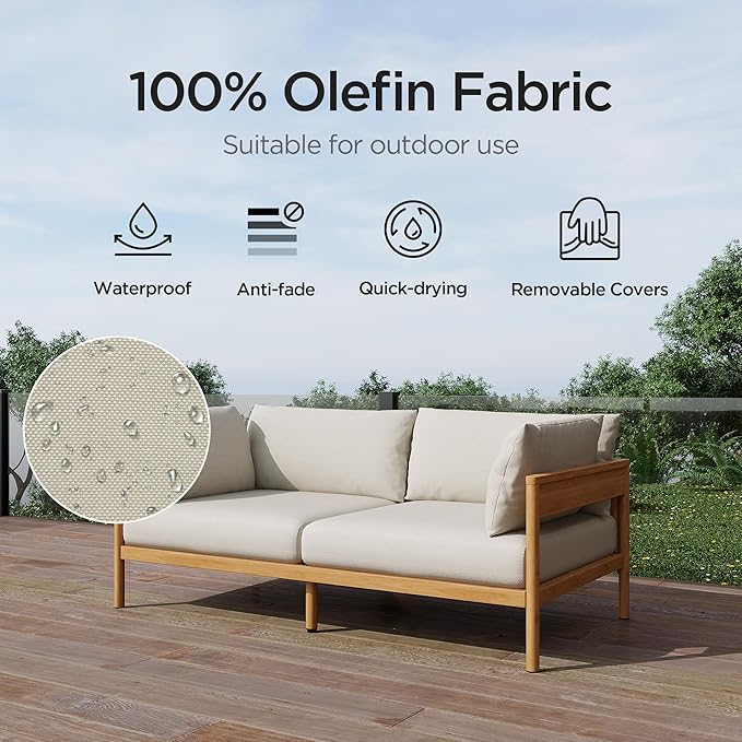 Acanva Modern Outdoor Patio Furniture Set, All-Weather Aluminium Conversation Sectional Sofa with Thick Cushions for Backyard, Garden, Porch, 4 Seats, Beige acanva