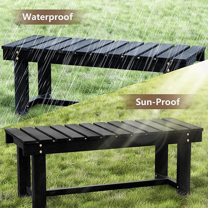 Nidouillet 35.5" Outdoor Garden Bench, Weatherproof Patio Benches 2-Person Seat Backless Wooden Porch Bench, Multifunctional Slat All Weather Bench for Garden Lawn Front Porch Park Backyard (Black) Nidouillet