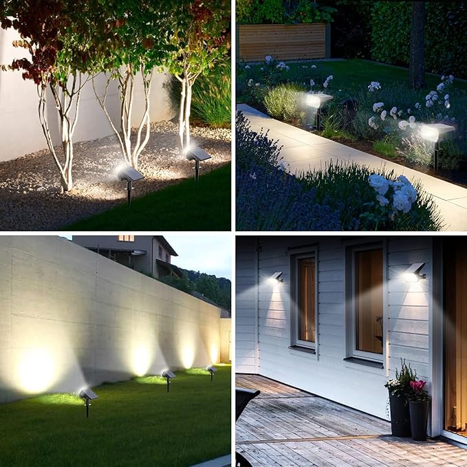 Solar Spot Lights Outdoor Waterproof IP65, [6 Pack/52 LED] 2-in-1 Solar Landscaping Spotlights, 3 Lighting Modes Solar Powered Garden Flood Light for Patio Pathway Driveway Yard Pool (Cool White) FratinkSolarLights