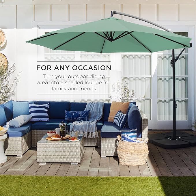 Best Choice Products 10ft Offset Cantilever Hanging Market Patio Umbrella, 8 Sturdy Ribs, Easy Adjustment - Seaglass BestChoiceProducts