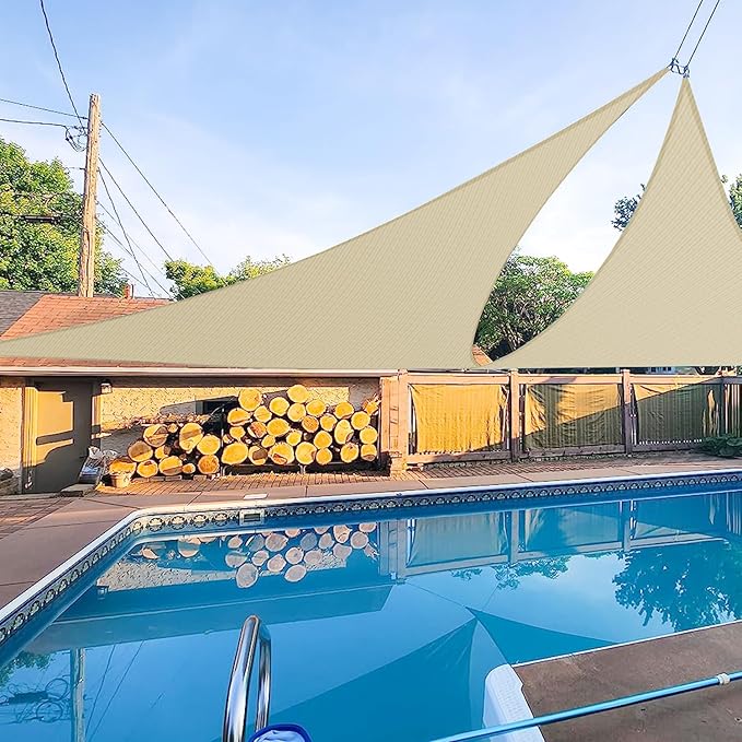 E&K Sunrise 9' x 9' x 9' Sun Shade Sail Triangle Canopy Shade Cover UV Block for Patio Backyard Garden Outdoor (Beige) EKSUNRISEINC