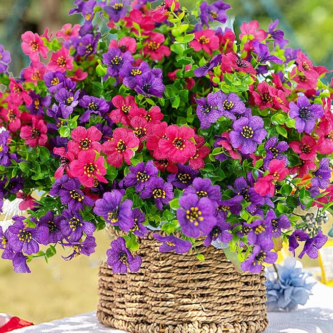Artificial Flowers for Outdoor, UV Resistant Fake Silk Flowers, Realistic Faux Plants for Outside Indoor Porch Patio Window Box Planter Home Decor (20, Purple Rosy) Welcometothetrytuny
