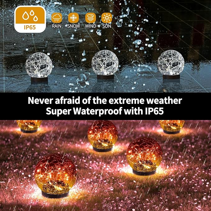 Solar Globe Lights Outdoor Waterproof - Cracked Glass Ball Lights for Garden, Patio, Yard, Lawn and Backyard Decor - Decorative Orbs for Outside JKIMK