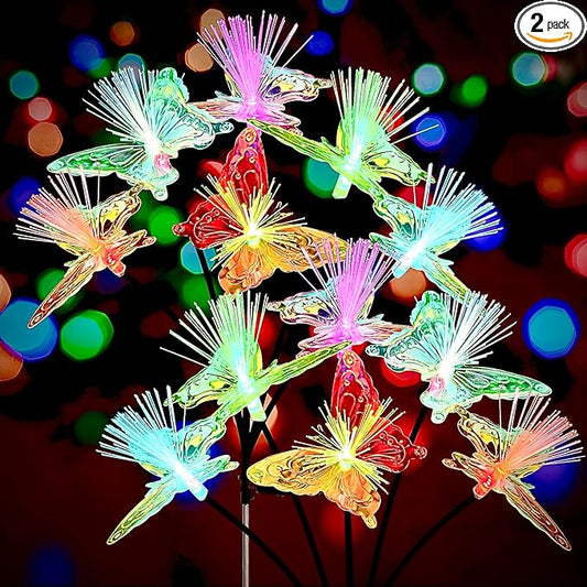 JJGoo 2 Pack Solar Garden Lights, Solar Butterfly Swaying Light for Outside, New Upgraded Outdoor Waterproof Light for Garden Patio Yard Front Porch Decor JJGoo