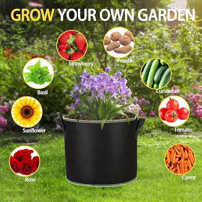 3-Pack 15 Gallon Plant Grow Bags, Thickened Nonwoven Fabric Pots with Handles,Sturdy Garden Planters Aeration Gardening Container to for Plants, Vegetables, and Flowers FVOTNW