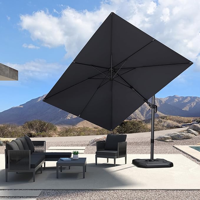 PURPLE LEAF 8' X 11' Left-right Tilt Patio Umbrella Outdoor Cantilever Swivel Rectangle Umbrella Aluminum Offset Umbrella with 360-degree Rotation for Garden Deck Pool Patio Light Grey PURPLELEAF