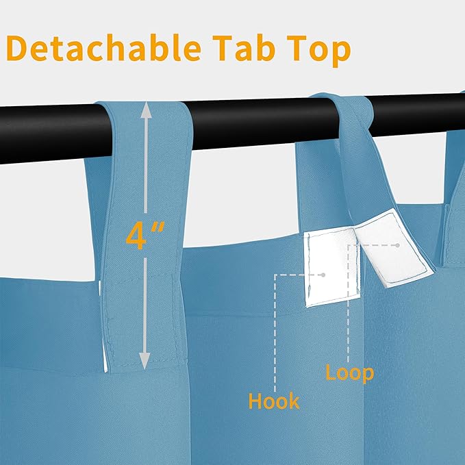 Easy-Going Outdoor Patio Curtains Detachable Tab Top Windproof Weatherproof Curtain for Cabana, Porch, Pergola and Gazebo, Tab Bottom Drape, 2 Panels, 110W x 96L inch, Sky Blue Easy-Going