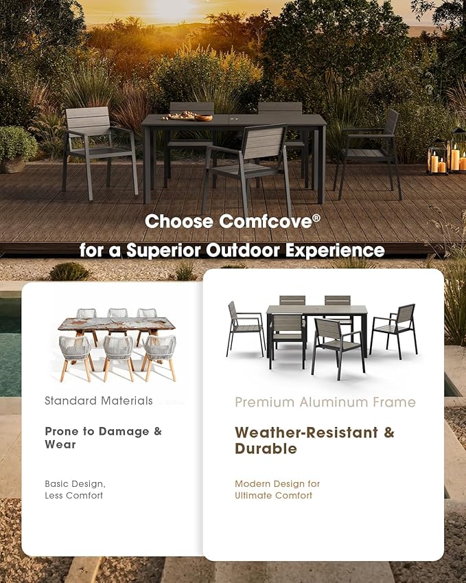 Outdoor Patio Dining Chairs Set of 2, Aluminum & HDPS All-Weather Dining Chiars for Deck, Lawn, Backyard, Pool (Classic Gray) ComfCove