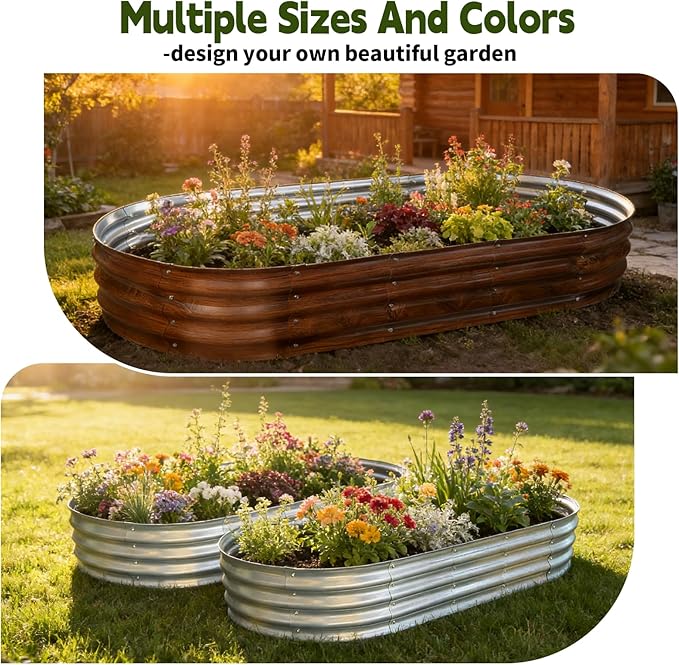 Galvanized Raised Garden Bed Outdoor, Large Raised Bed for Gardening, 2Pcs 6x3x1ft Oval Metal Planter Box for Vegetables, Fruits, Flowers, Silver VivaGarden
