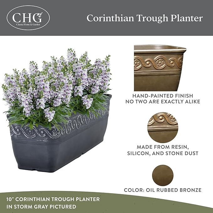 Classic Home and Garden Corinthian Trough Planter, 10", Bronze ClassicHomeandGarden