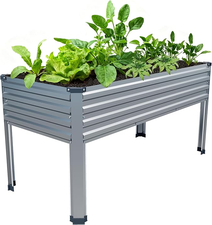 48×24×30in Galvanized Raised Garden Bed,Metal Elevated Planter Box with Legs for Patio,Balcony,Backyard,300lb Capacity,Silver Easllre
