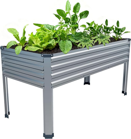 48×24×30in Galvanized Raised Garden Bed,Metal Elevated Planter Box with Legs for Patio,Balcony,Backyard,300lb Capacity,Silver Easllre