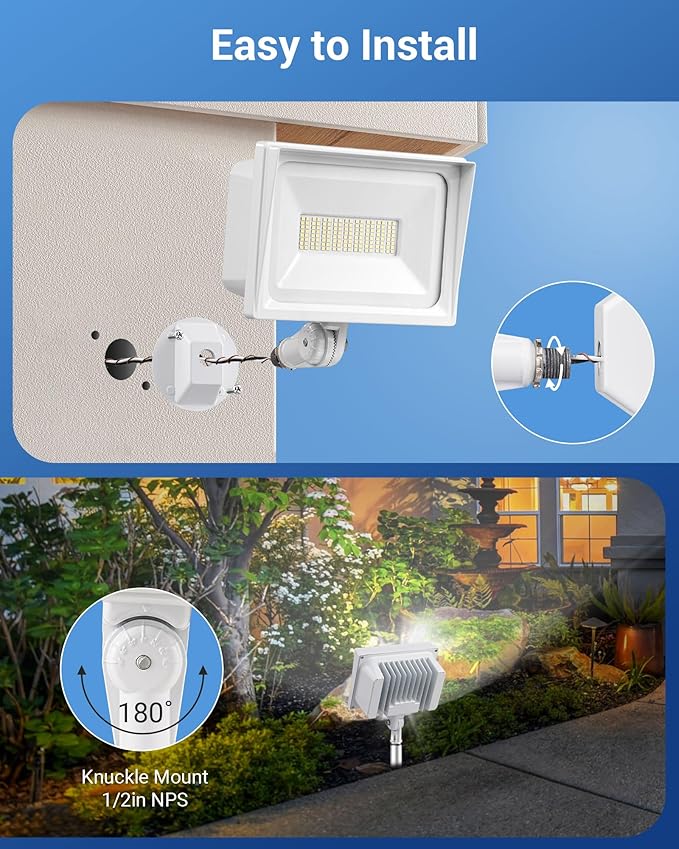 DEWENWILS 65W LED Flood Light Outdoor, 6670 LM Super Bright(500W Equivalent) IP65 Waterproof Knuckle Mount LED Security Light, 5000K Daylight Flood Light for Garden, Yard, Garage, UL Listed, White DEWENWILS
