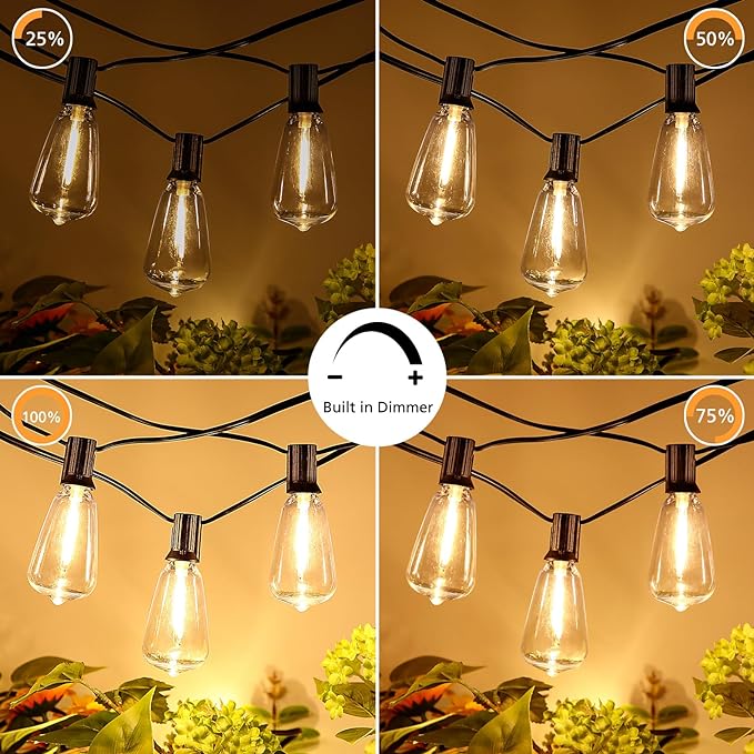 Brightever 150FT Outdoor Lights with Remote, 2700K/4000K/5000K Selectable LED String Lights for Outside with 75+2 ST38 Shatterproof Edison Bulbs, 3 Modes Dimmable Waterproof Hanging Lights for Patio Brightever