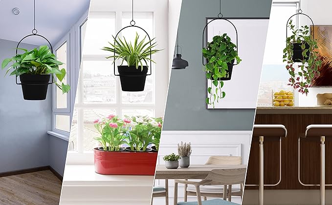Gardzen 3 Packs Hanging Pots for Plants Outdoor & Indoor, Black Hanging Planter, Pot Hangers for Plant Flower Gardzen