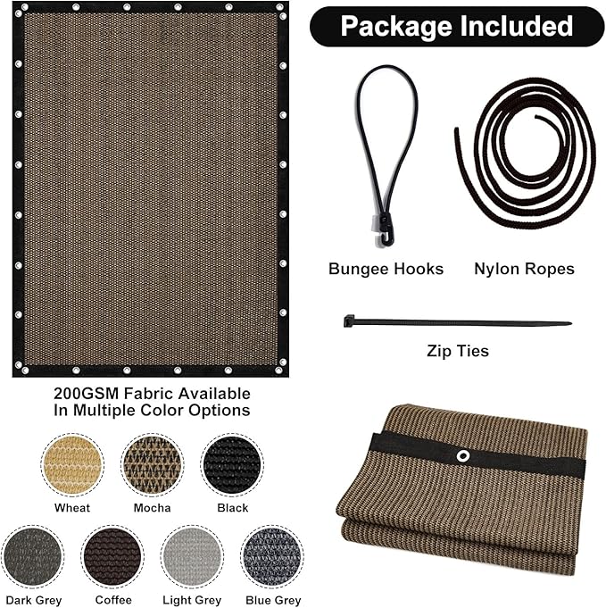 Artpuch 90% Sun Shade Cloth, 5 x 16 FT Pergola Shade Cover Canopy with Grommets, Sun Screen Fabric Tarp for Patio, Outdoor, Garden, Backyard, Mocha Artpuch
