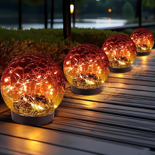 Solar Globe Lights Outdoor Waterproof - Cracked Glass Ball Lights for Garden, Patio, Yard, Lawn and Backyard Decor - Decorative Orbs for Outside JKIMK