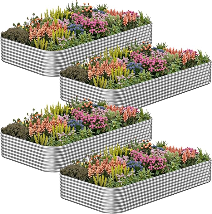 4 Pack Corrugated Galvanized Steel Raised Garden Bed Outdoor, Metal Above Ground Garden Bed for Vegetables and Flowers, Raised Beds for Gardening-4x2FT CATMANOR