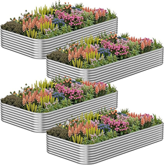 4 Pack Corrugated Galvanized Steel Raised Garden Bed Outdoor, Metal Above Ground Garden Bed for Vegetables and Flowers, Raised Beds for Gardening-4x2FT CATMANOR