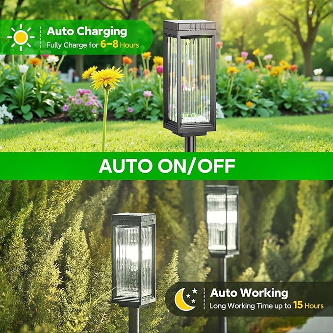 Solar Pathway Lights Outdoor, 6 Pack Upgraded Solar Lights Outdoor Waterproof, Bright Up to 15 Hrs Auto On/Off Garden Light for Yard Patio Lawn Path Walkway Driveway Outside Decor(Cool White) ELECLINK