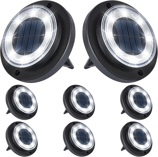 Flacchi Solar Lights Outdoor - Solar Powered Ground Lights Outdoor Solar Disk Light Waterproof Landscape Light for Patio Yard Pathway Walkway Driveway (Cool White, 8 Pack) Flacchi