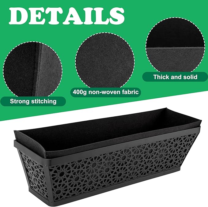 Adnee 2 Pcs 24 Inch Fabric Plant Window Box Liners-Rectangular Non-Woven Planter Basket Liner-Black Felt Flower Hanging Basket for Outdoor Garden Wall Hanging Planter Flower Vegetables Adnee