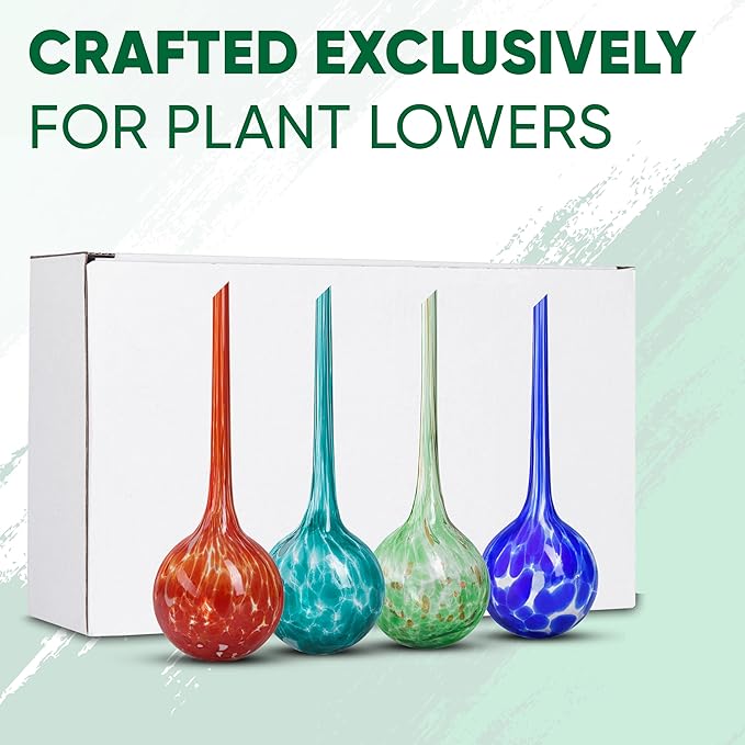 Plant Watering Globes Set of 4 - Large Self Watering Globes for Indoor & Outdoor Plants - Multicolored, Automatic, Glass Watering Bulbs for Daily Use, Plant Watering Devices MissionGallery