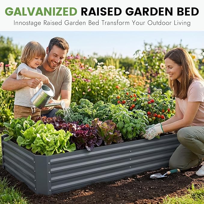 INNO STAGE Galvanized Raised Garden Bed Kit, 6x3x1FT Metal Raised Garden Beds for Vegetables, Rust-Resistant & Easy Assembly, Outdoor Raised Beds for Gardening, Flowers, Herbs (Grey) INNOSTAGE