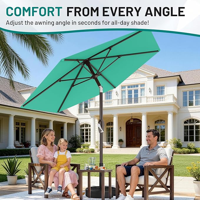 AreShark 7.5FT Patio Umbrella Table Market Umbrella with 6 Sturdy Ribs, Button Tilt/Crank Heavy-Duty Round Outdoor Umbrellas for Garden, Deck, Backyard,and Pool, Aruba Blue Rootora