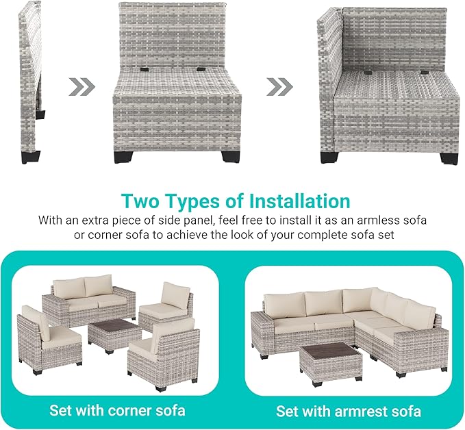 10-Piece Outdoor Patio Furniture Set with Rocking Swivel Chair, PE Wicker Rattan Sectional Sofa Patio Conversation Set with 55,000 BTU Fire Pit Table & Coffee Table, White MuphyersPatioFurniture