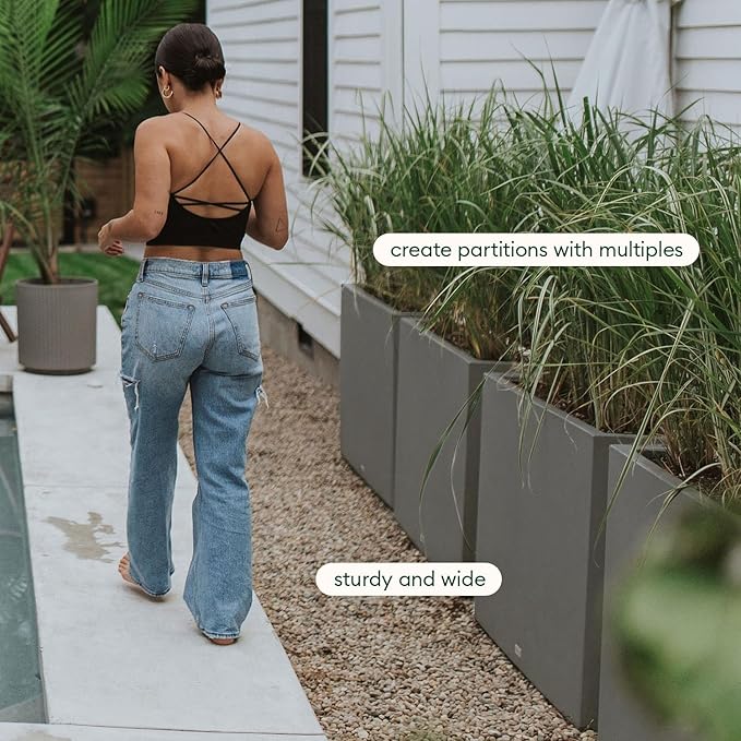 Veradek Block Series Span Plastic Planter - Tall Rectangular Planter for Indoor or Outdoor Patio/Porch, Gray, 30" in Height, 10" in Width, 38" in Length VeradekOutdoor
