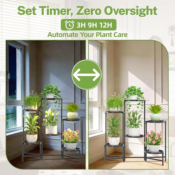 iDavosic.ly 6 Tier Large Plant Stand Indoor with Grow Light, Tiered Corner Metal Outdoor Flower Display Holder Shelf with 10 Inch Wide Tray, Folding Tall Rack for Patio Porch Living Room, Black iDavosicly