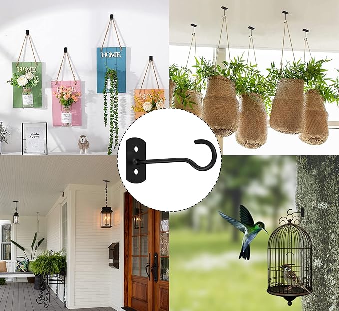 6in Hanging Plant Hooks 2Pack Ceiling Hooks for Plants, Indoor & Outdoor Decoration, Black QualityEfficiency