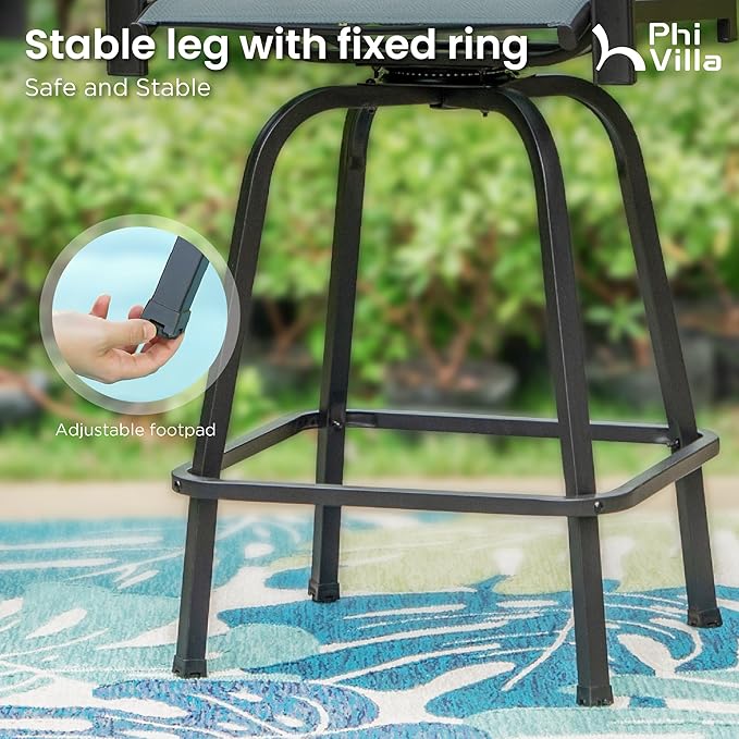 PHI VILLA Outdoor Bar Stools Set of 6, Swivel Patio Bar Stools & Chairs, High Top Bar Seating for Outside, Balcony，Porch and Backyard, Teal PHIVILLAThepioneerofcomfortablehouseholdsupplies