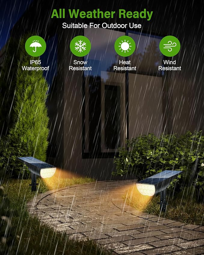 Solar SpotLights Outdoor Waterproof, Solar Lights Outdoor IP65 Waterproof, 3 Brightness Modes Dusk to Dawn Solar Landscape Lights for Yard Garden Pathway Tree Decoration, Warm White, 2 Pack ZookkiDirect