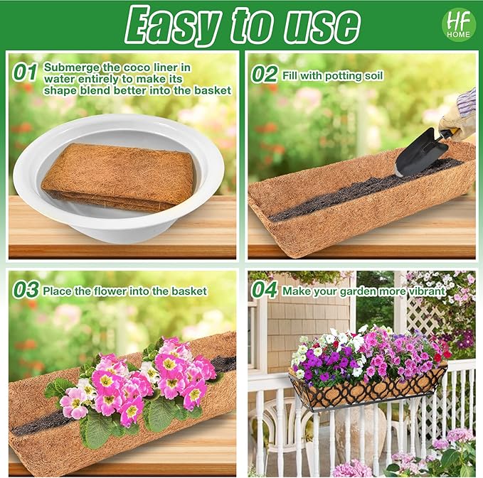 HFHOME 2Pcs 24" Trough Coco Fiber Replacement Liner, Natural 24 in Window Deck Coco Replacement Liner for Window Box HFHOME