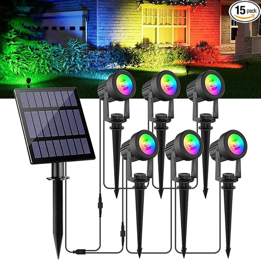 Solar Spot Lights Outdoor Color Changing,Solar RGB Spotlights Waterproof Colored Landscape Lighting Auto ON/Off Adjustable Garden Lights for Yard, Garden, Driveway, Pool, Lawn (6-in-1) CREPOW
