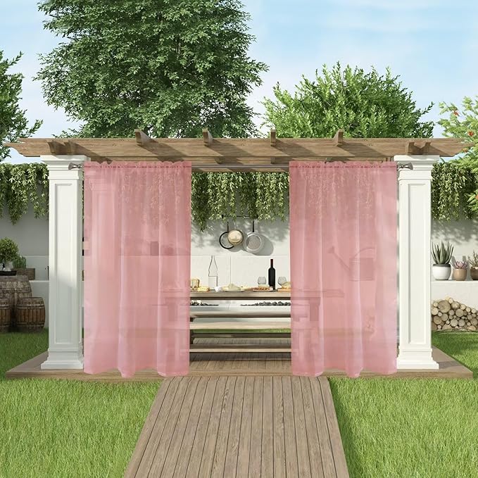 SpaceDresser Waterproof Outdoor Sheer Curtains for Patio - 2 Panels Rod Pocket Indoor Voile Sheer Curtain for Living Room,52W x 84L inch, Blush SpaceDresser