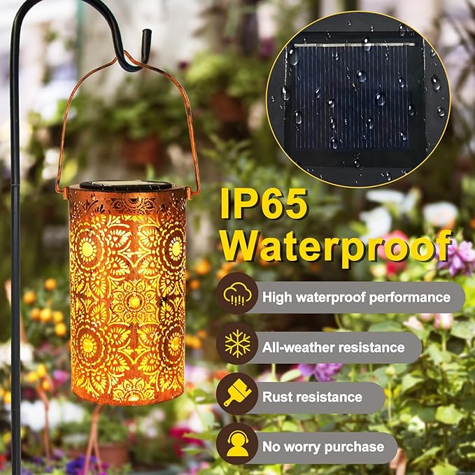 Solar Lanterns Outdoor Hanging Lantern Lights,Sunflower Metal Decor Lanterns-Waterproof LED Decorative Light for Garden Patio Yard Lawn Backyard Front Porch as Gifts for Mom Grandma Women DIBIEECN