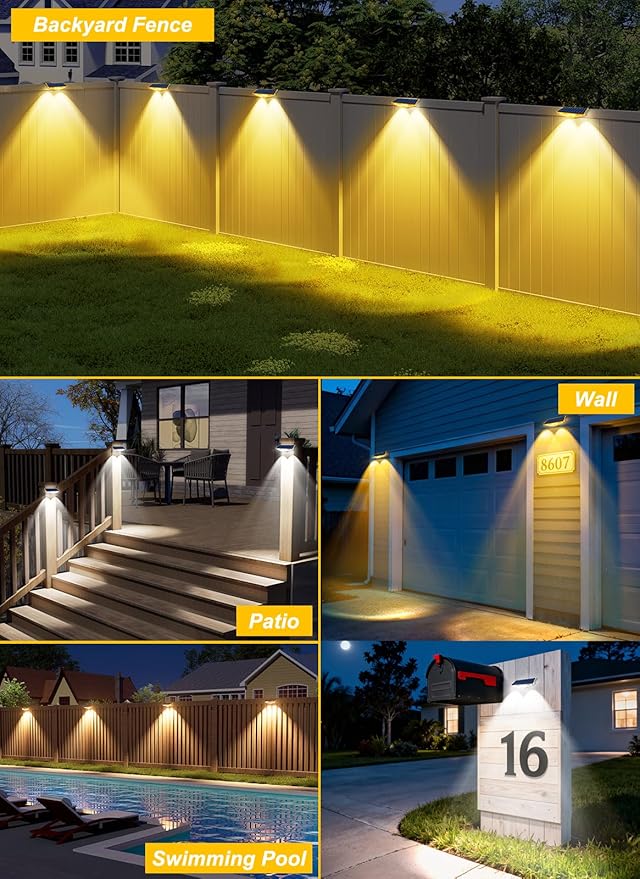 Solar Fence Lights Outdoor - 3000K/4000K/6000K 3 Color Modes, IP65 Waterproof Fence Lights Solar Powered Outdoor, Solar Powered Wall Light for Outside Porch Step Wall Stair Patio Yard (12 Pack) CREPOW