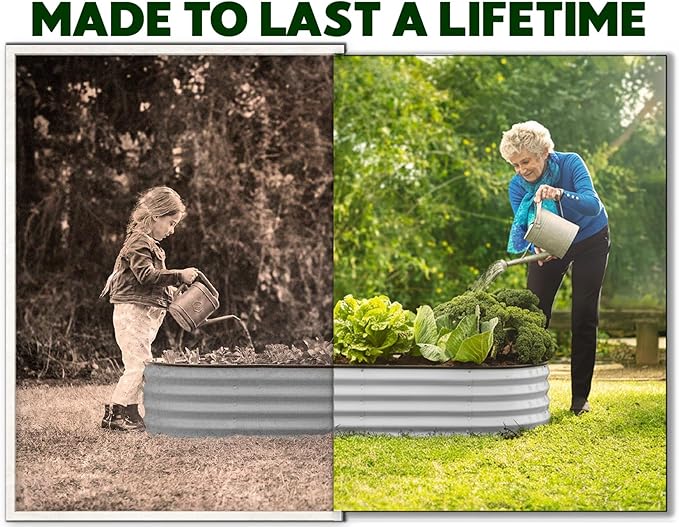 Plant & Plot Galvanized Raised Garden Beds Outdoor // 4×2×1 ft (2-Pack) Planter Raised Beds for Gardening, Vegetables, Flowers // Large Metal Garden Box // Patented Tool-Free Design (Light Gray) PlantPlot