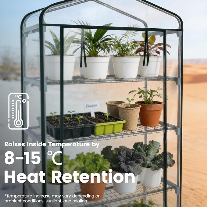 Worth Garden 4 Tier Mini Greenhouse - 63'' H x 27'' L x 19'' W - Sturdy Portable Gardening Shelves with PVC Cover - Small Green House Use in Indoor & Outdoor for Plants Flowers WORTH