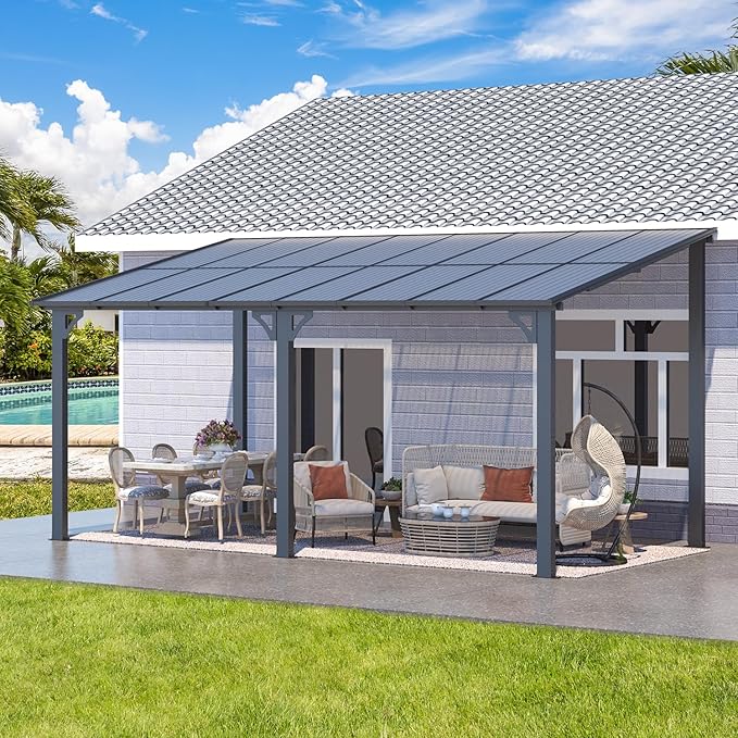 AECOJOY 16' x 8' Gazebo Outdoor Pergola for Patio, 8x16 Hard Top Lean to Gazebo Shelter Pergolas and Gazebos Clearance with Patio Roof, Large Wall-Mounted Heavy Duty Awnings for Decks, Backyard AECOJOY