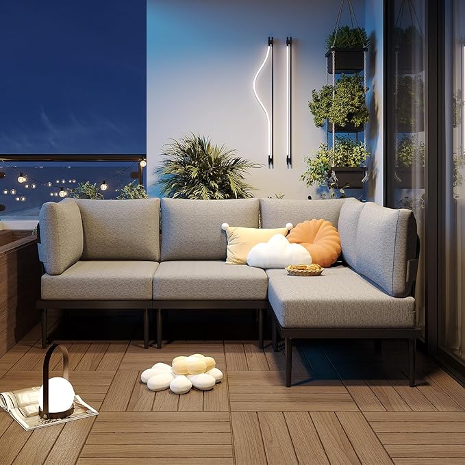 Sundale Outdoor 5 Pieces Patio Furniture Set with Fire Pit Table, Metal Outdoor Sectional Sofa with 6" Olefin Cushion, Modern Outdoor Conversation Sets for Backyard, Poolside, Sunroom SundaleOutdoor