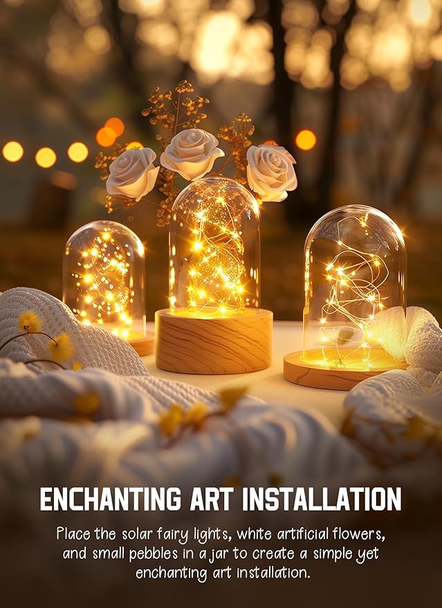 Solar String Lights Outdoor Waterproof, 2 Packs Total 132 Ft 400 LED Solar Fairy Lights with 8 Modes, Twinkle Solar Powered Outdoor Lights for Patio Yard Trees Wedding Christmas, Warm White Brightown