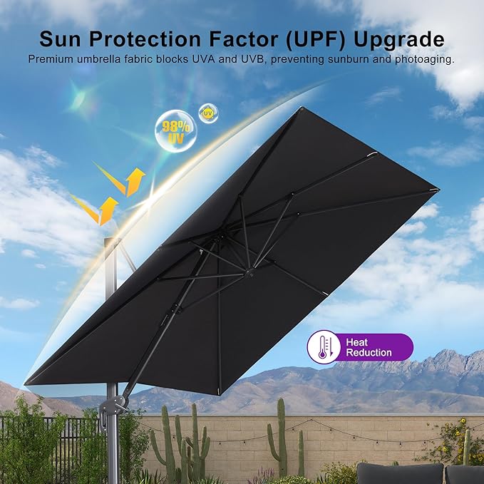 PURPLE LEAF Patio Umbrella 9' X 11.5' Rectangle Cantilever Umbrella Large Aluminum Outdoor Umbrellas with 360-degree Rotation & UPF40+ Premium Fabric for Deck Pool Garden Yard, Graphite Grey Rootora
