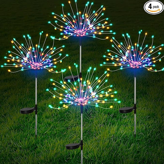 FOOING 4 Pcs Solar Garden Lights Solar Firework Lights Waterproof, 120 LED String Light 2 Modes Twinkling Fairy Nightlight for Garden, Wedding, Party, Patio, Yard, Landscape Decoration (Colorful) FOOING