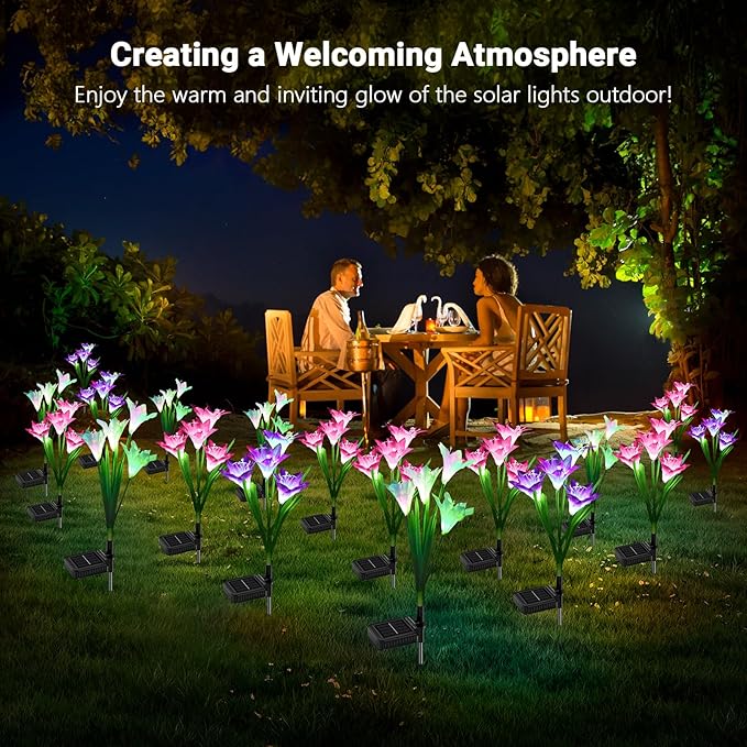 WdtPro Solar Outdoor Lights Garden Decorative 10 Pack, Waterproof Solar Garden Lights with 40 Lily Flowers, Multi-Color Changing Outdoor Solar Lights for Yard Outside Decorations WdtPro